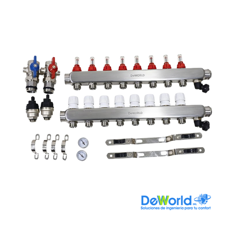 Kit Colector DEWORLD 8 Salidas x 20 mm para Suelo Radiante  