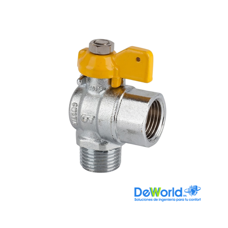 Válvula esfera escuadra para gas, M-H 1/2", Genebre