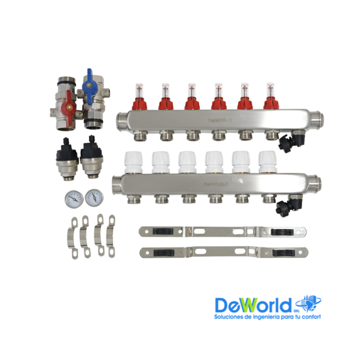 [H2034-6] Kit Colector completo 6 salidas x 20mm, para suelo radiante, DEWORLD, Ind. Asia 